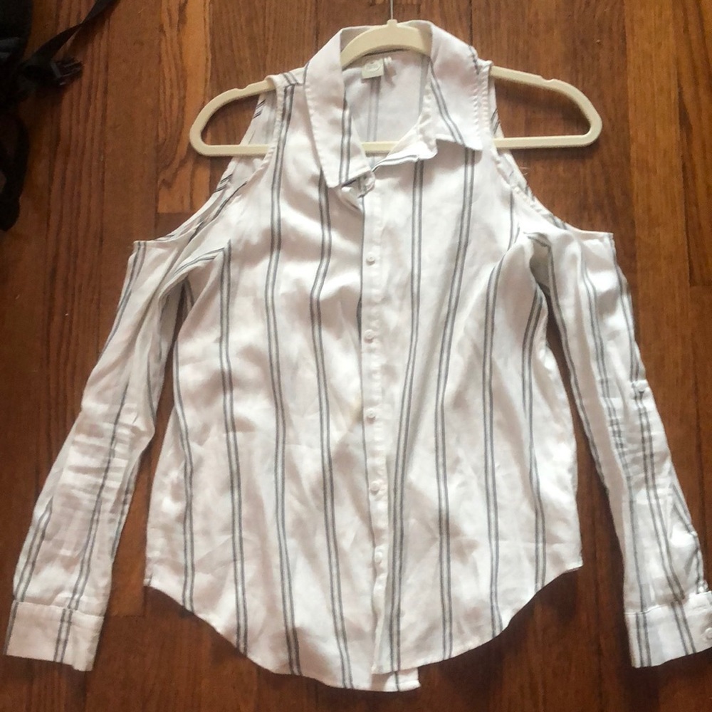 Cold shoulder black and white striped top